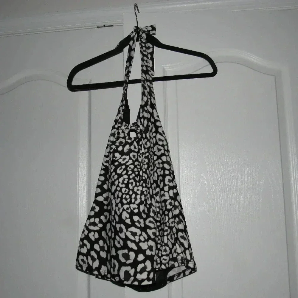 SILHOUETTE SOLUTION Black White Halter Swim Top 14